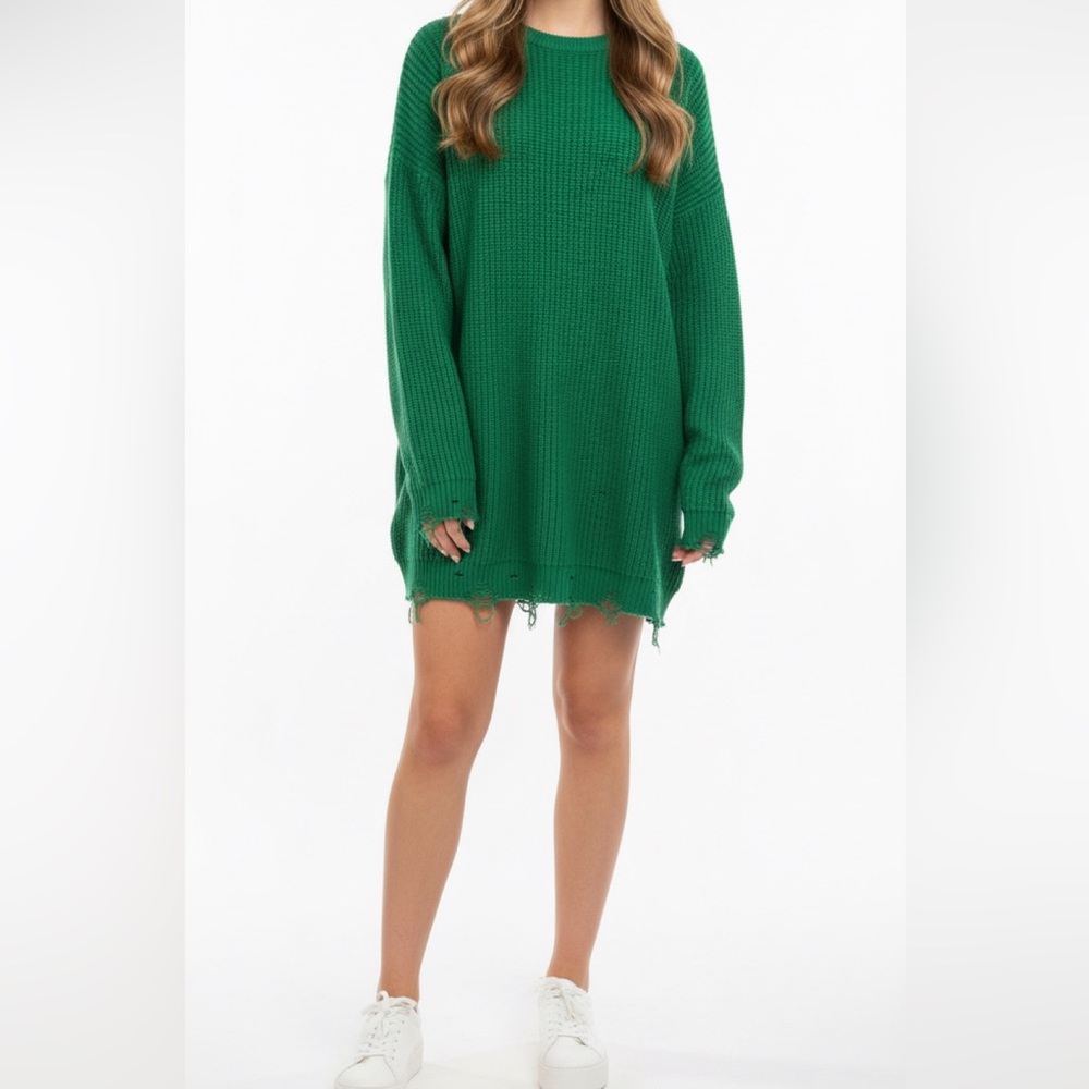 Emerald Green Chunky Knit Crew Neck Sweater